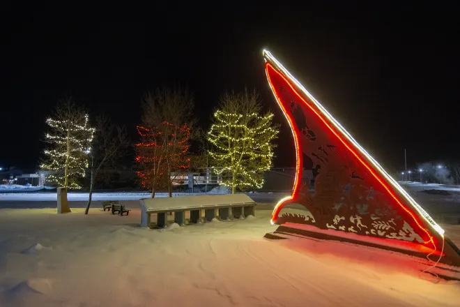 C6 lights and rope light installed at the Pinawa Heritage Sundial in Pinawa, MB