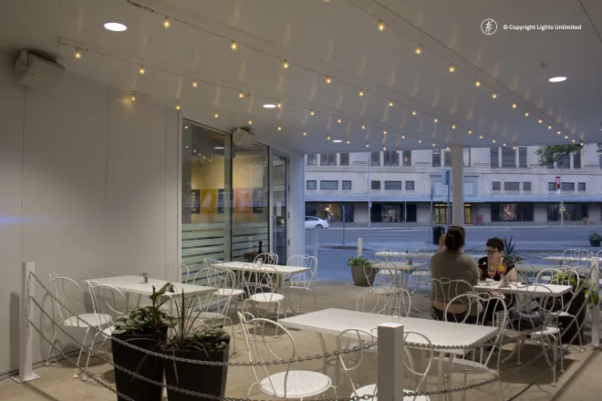 Warm white custom lights installed at PlugIn Institute of Contemporary Art, Winnipeg, MB