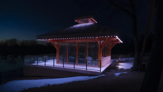 Permanent Gemstone Light installation on a gazebo in East St. Paul, MB