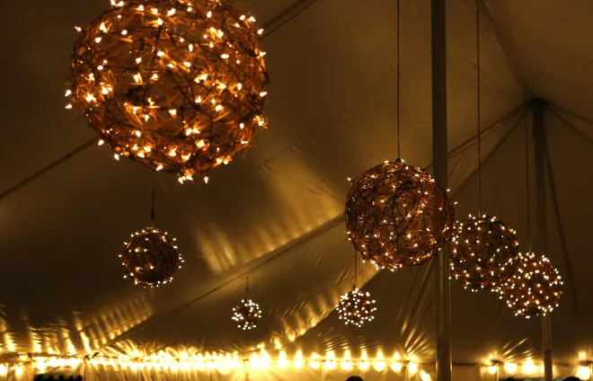 Wedding lights installed outdoors near Winnipeg, MB
