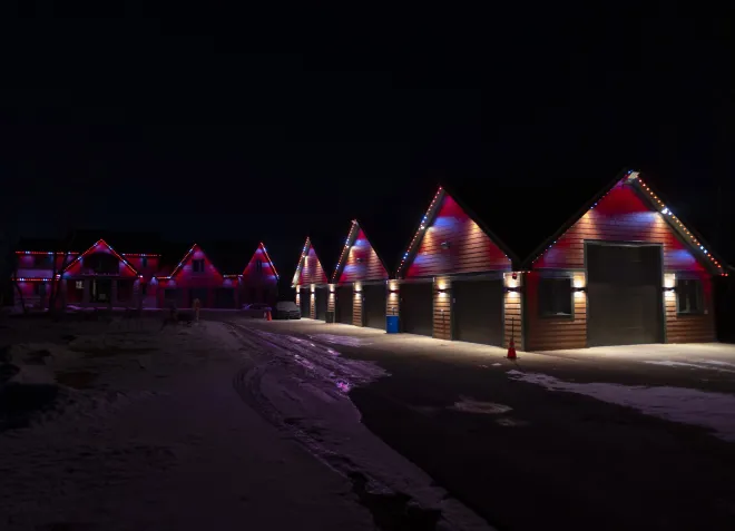 Permanent Gemstone Lights installed on a house and detatched garage in East St. Paul, MB