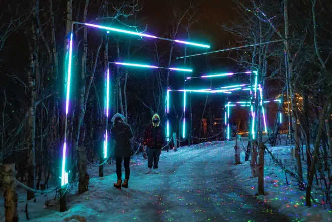 Custom light tunnel effect created with our &#039;Laser L&#039;s&#039; at Zoo Lights, Winnipeg, MB